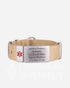 Tan fabric medical ID bracelet with engraved medical identification tag