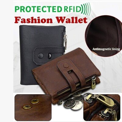 Stylish RFID shielded leather bifold zipper wallet