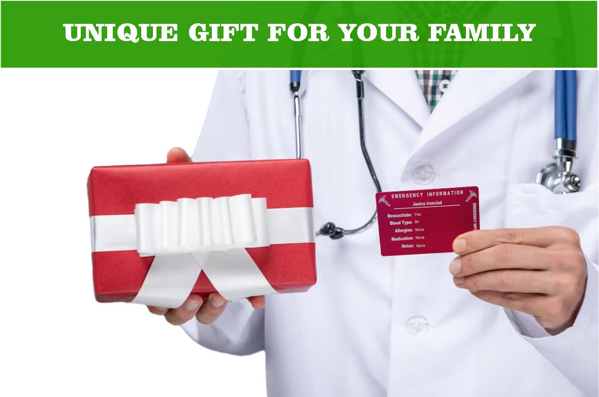 Medical professional presenting an emergency wallet card as a unique family gift