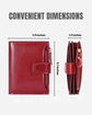 Red RFID Shielded Leather Compact Wallet with detailed measurements