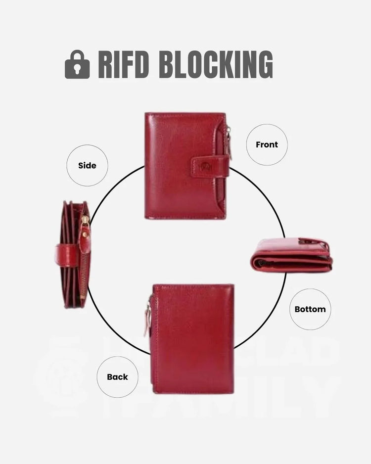 Red RFID Shielded Leather Compact Wallet with RFID blocking feature
