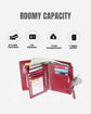 Red RFID Shielded Leather Compact Wallet with card holder and cash