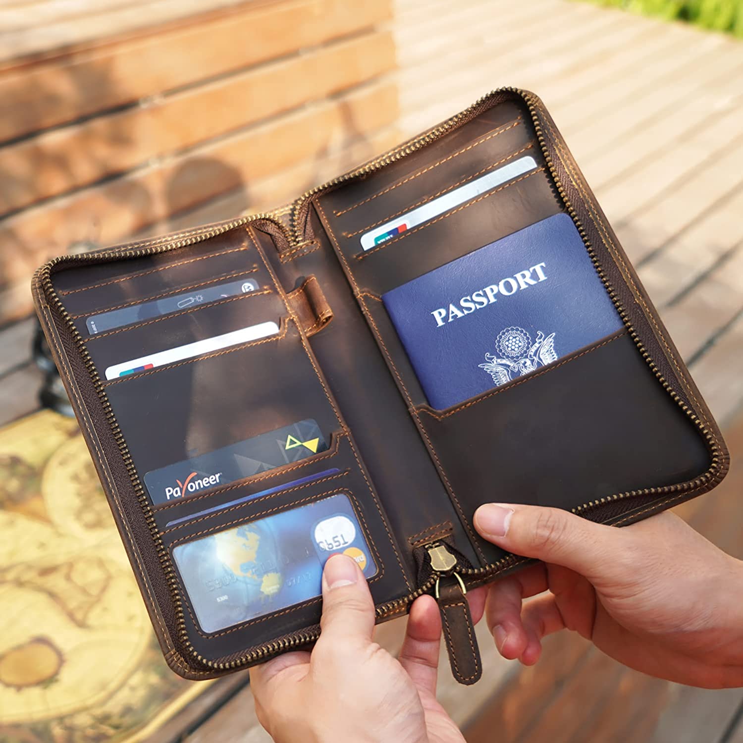  RFID Blocking Cowhide Leather Multi-Passport Holder 