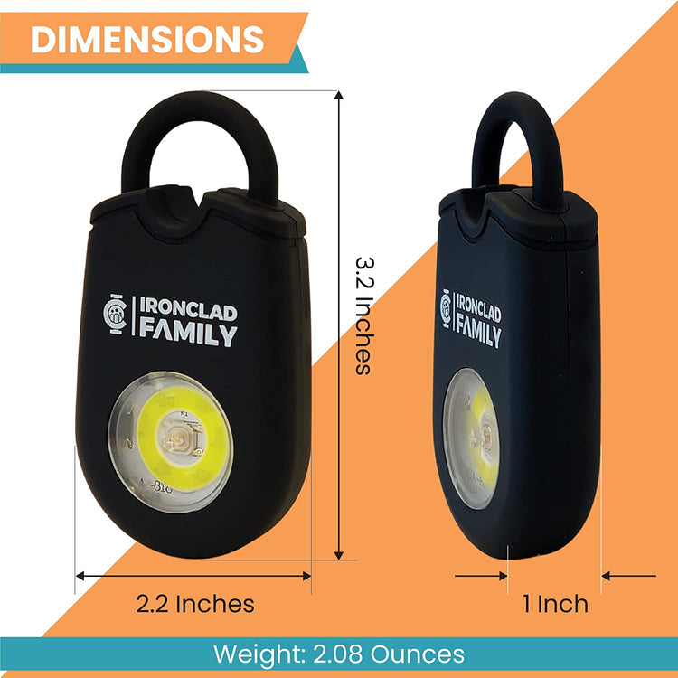 Details of the size and weight of the personal alarm sound pendant keychain