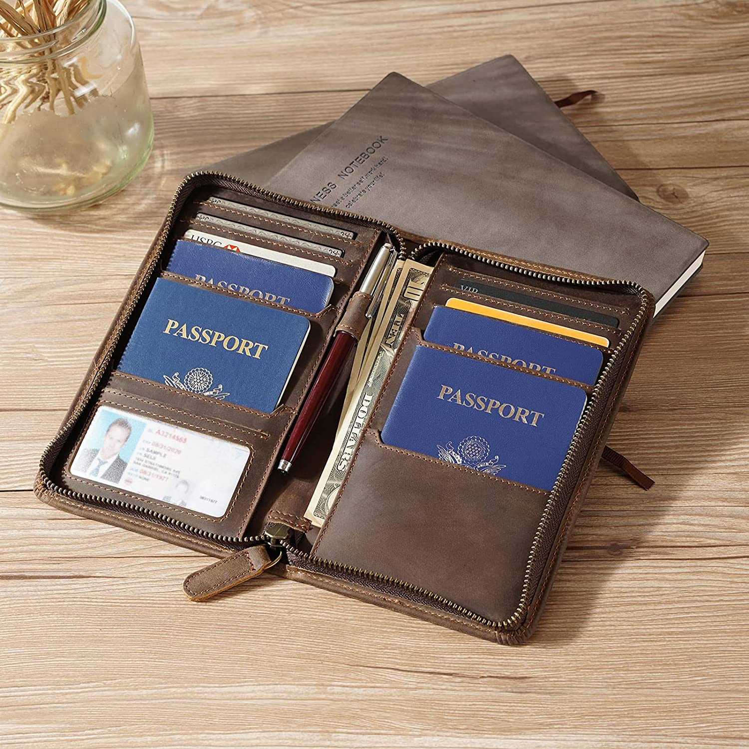 RFID-blocking cowhide leather passport cover