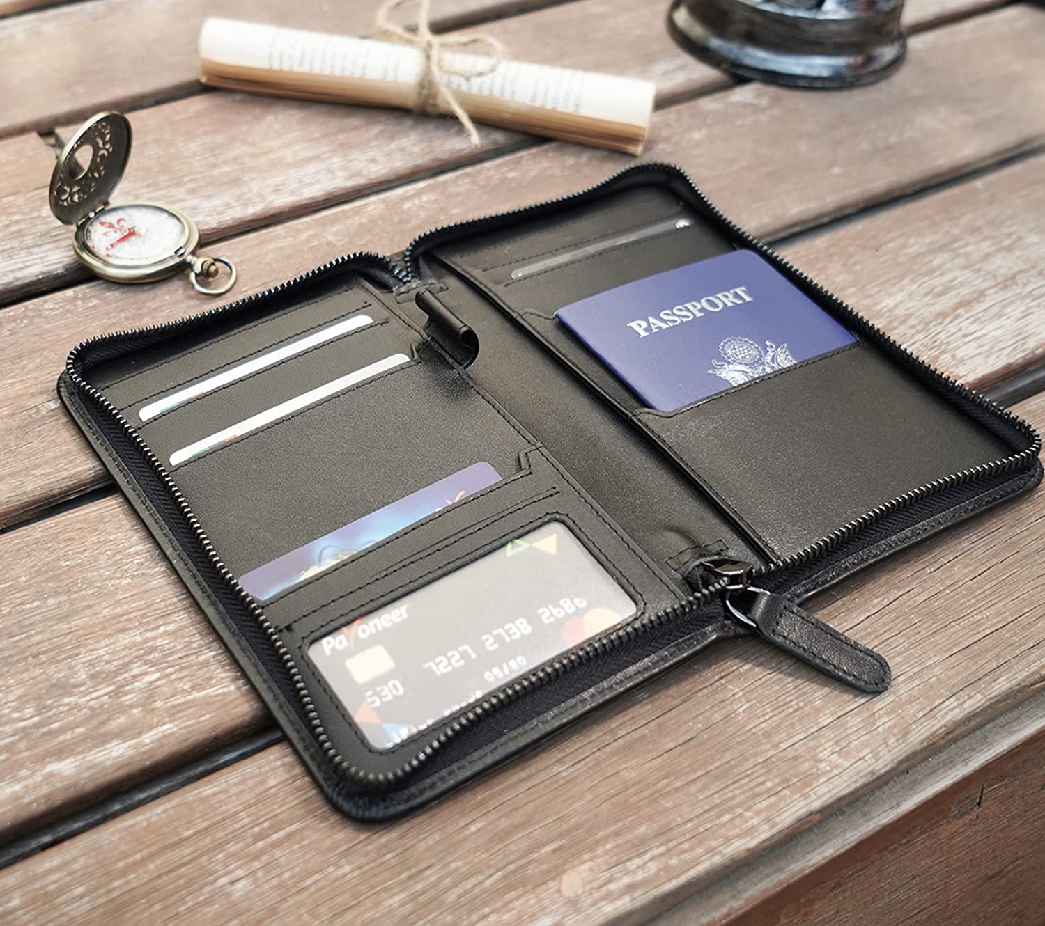 Travel with peace of mind knowing your personal information is secure with our RFID blocking passport holder, crafted with genuine leather and designed with precision to fit your documents perfectly.