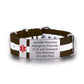 Emergency medical tag attached to a personalized fabric and stainless steel bracelet