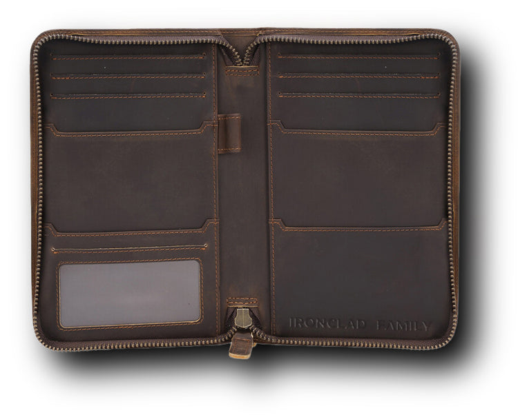 RFID-blocking cowhide leather passport case with two compartments