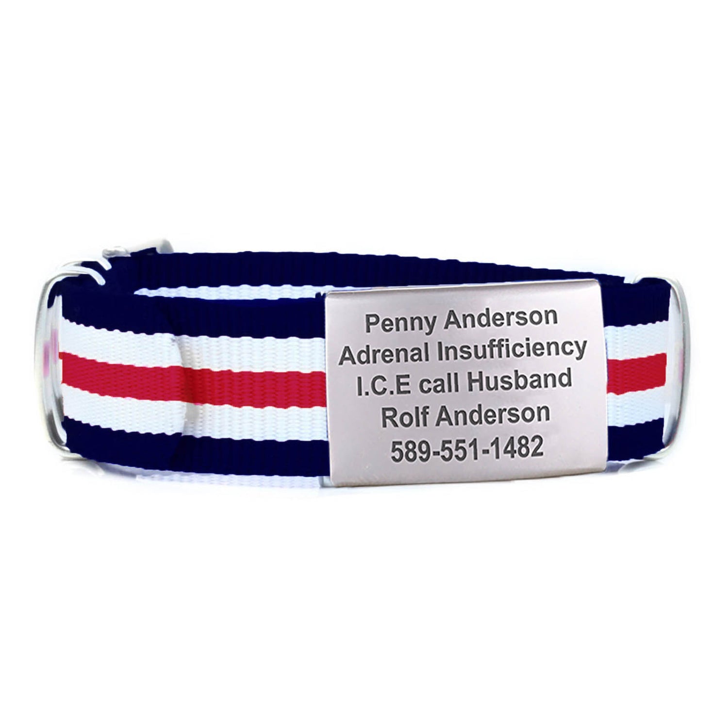 Fabric medical ID bracelet with customized stainless steel tag